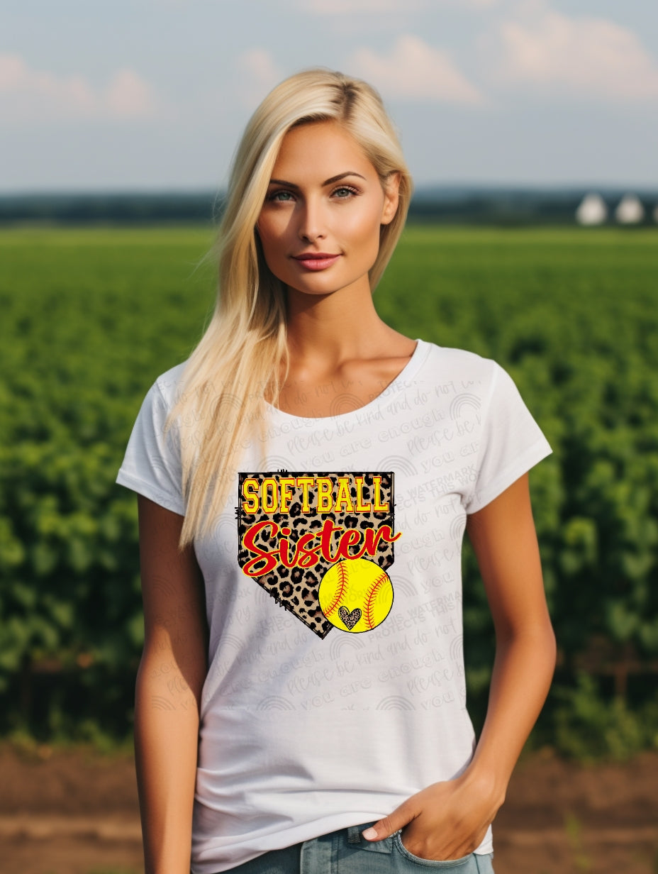 Baseball or Softball Sister Leopard Home Plate T-Shirt