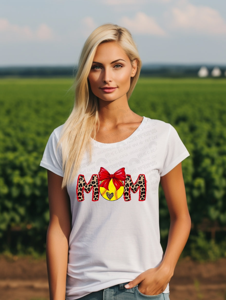 Baseball or Softball Mom with Bow T-shirt