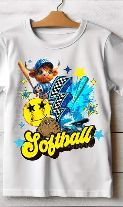 Softball Heifer Lightening Bolt Red or Blue T-shirt