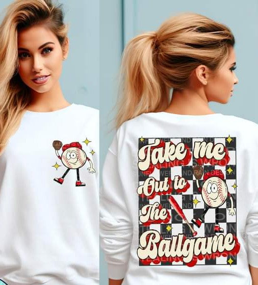 Take Me out to the Ballgame Blue or Red Front & Back T-shirt