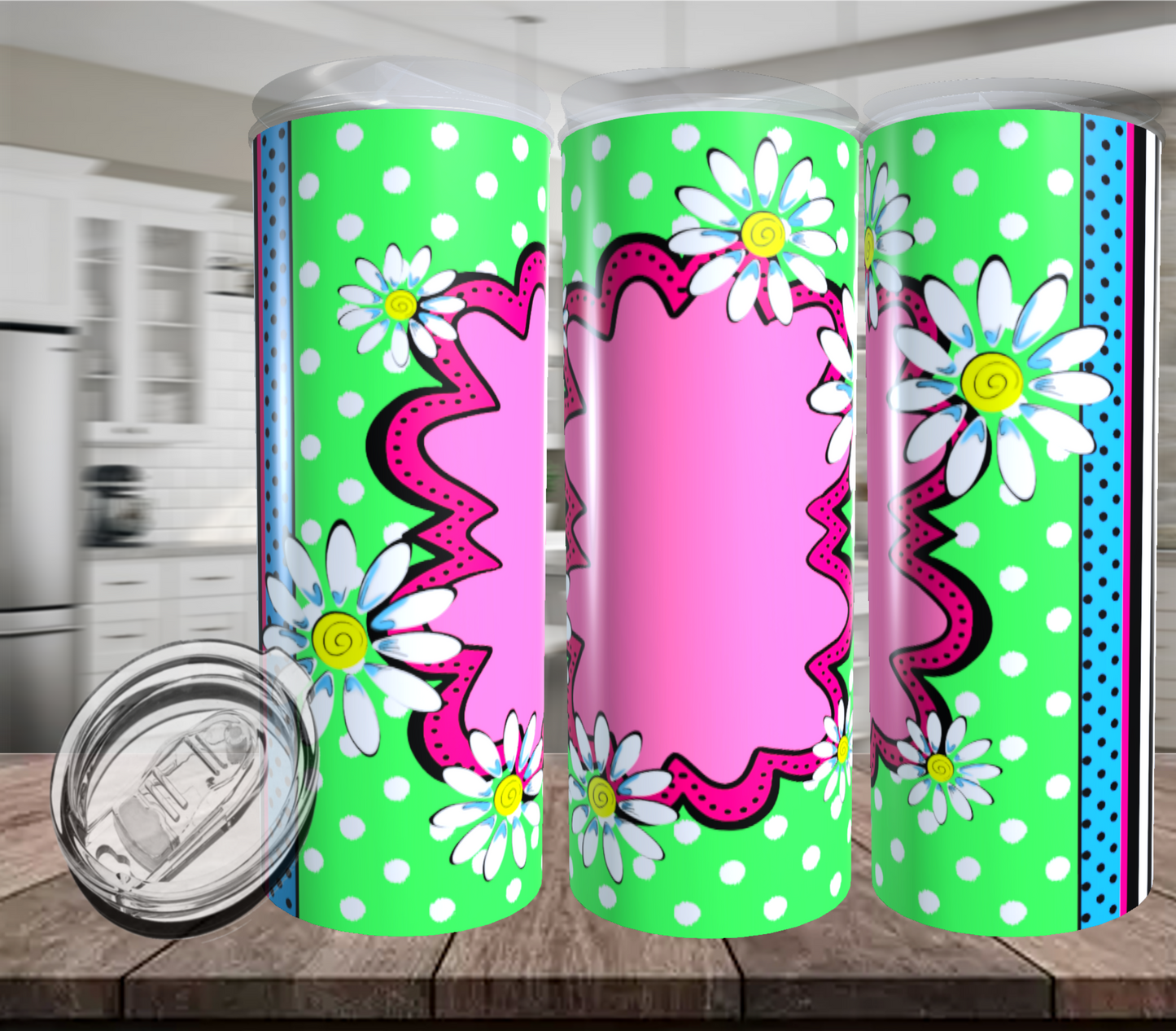Daisy Dots or Stripes Monogram Tumbler