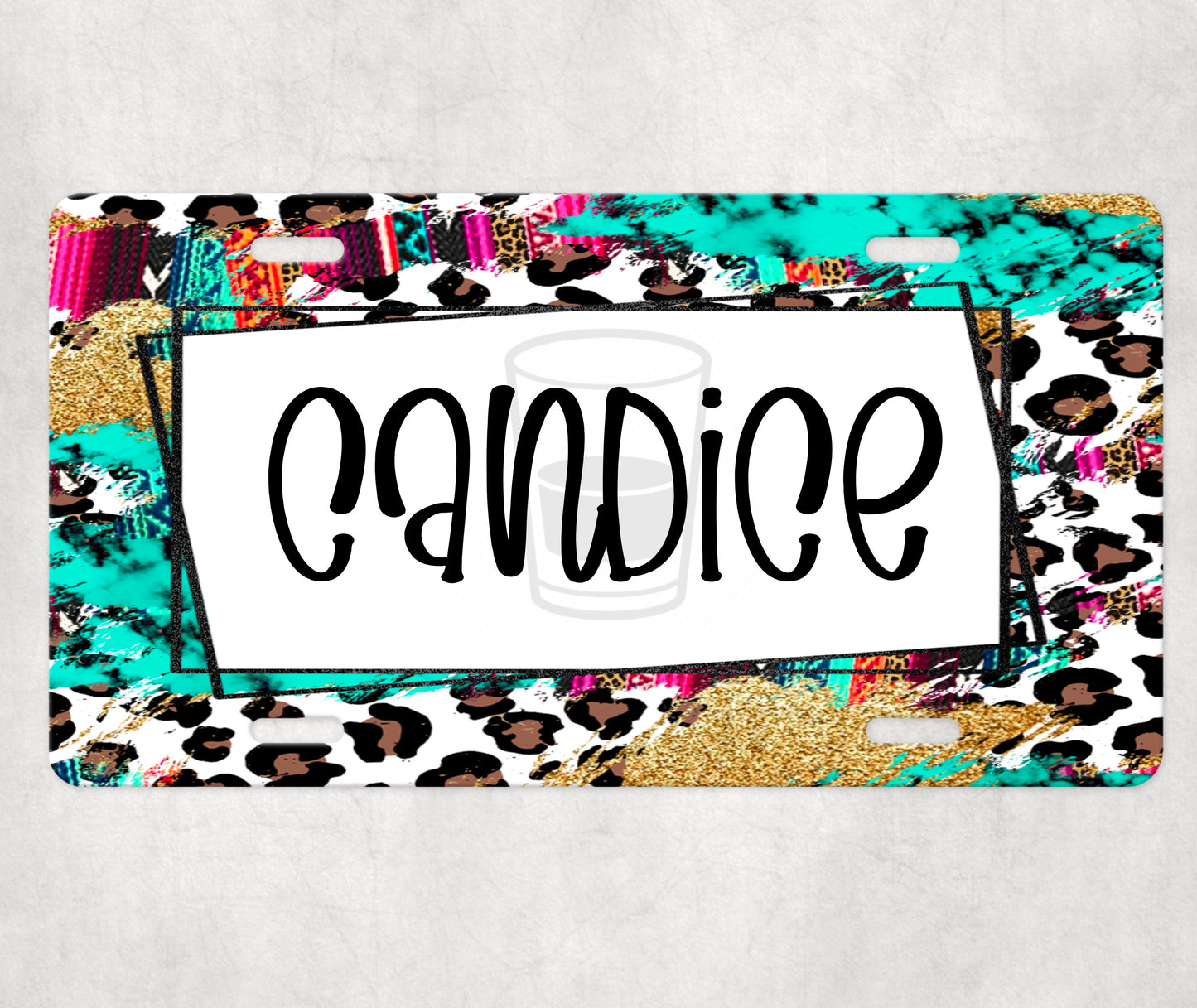 Blank (add name) Serape Leopard License Plate Print
