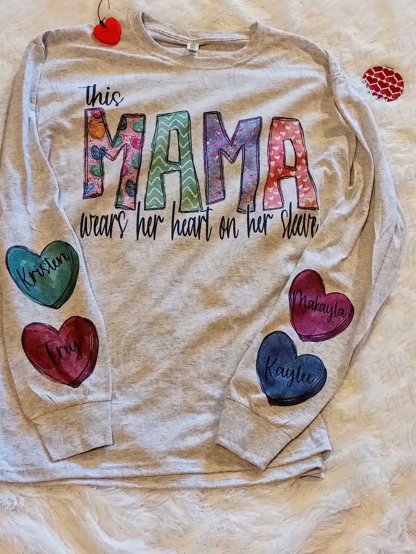 This Mama Wears Her Heart-Personalized Title & Names