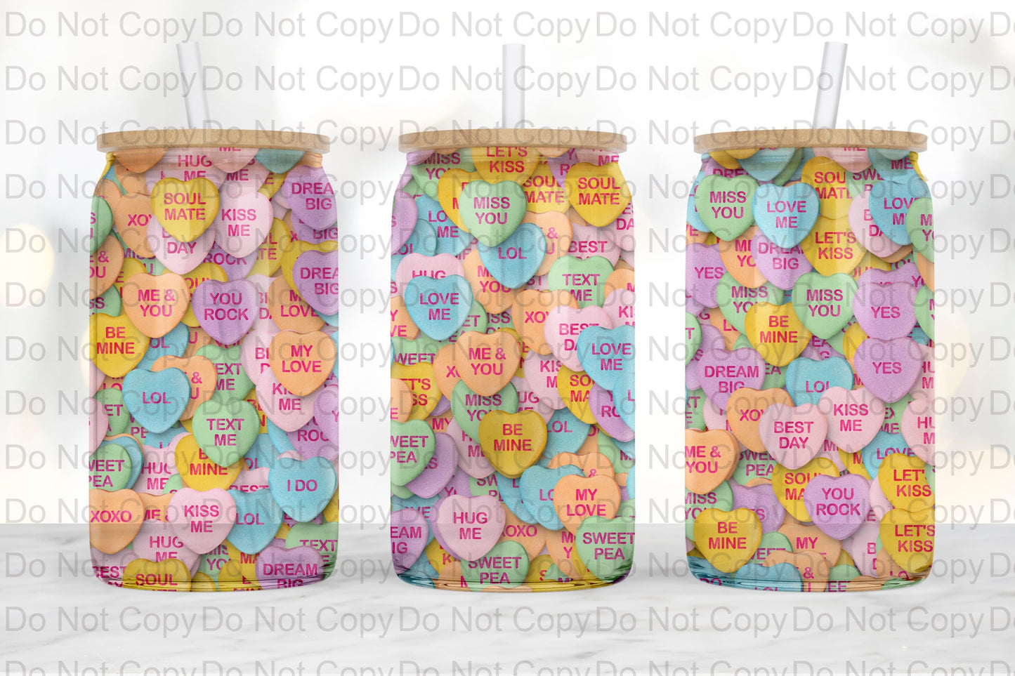 Candy Hearts Scattered Glass tumbler print