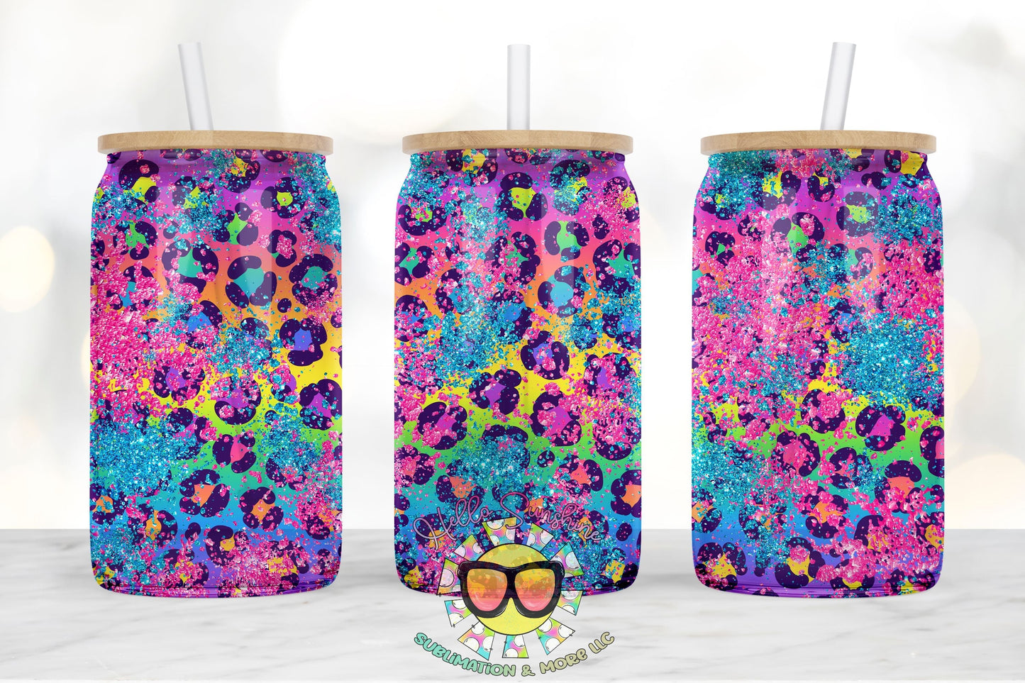 Leopard Glitter Glass tumbler print