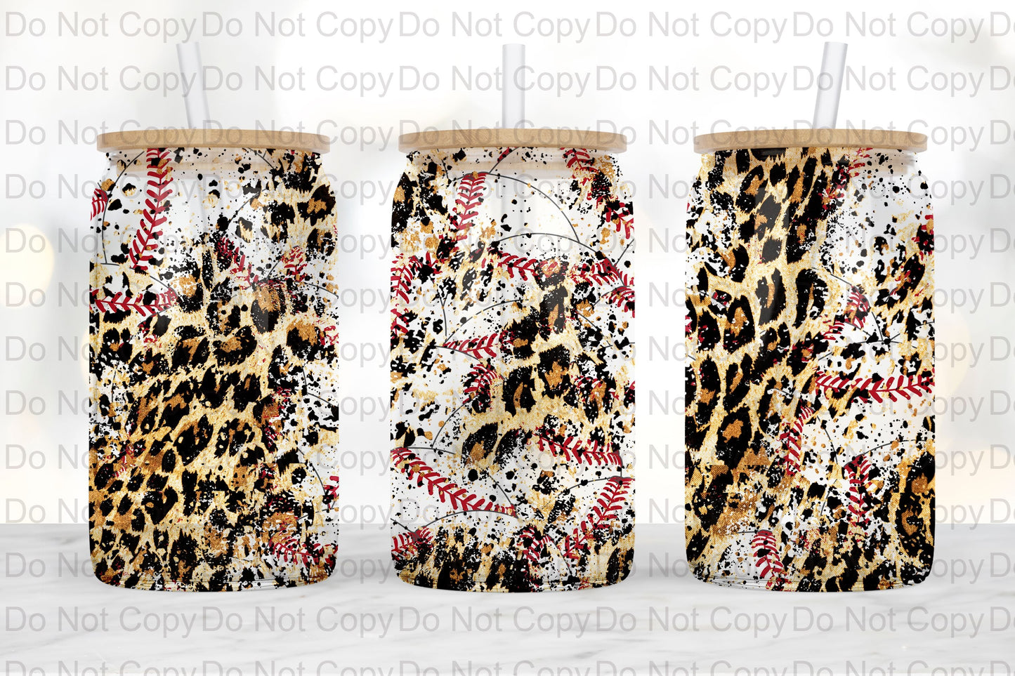 Baseball Leopard Glass tumbler print