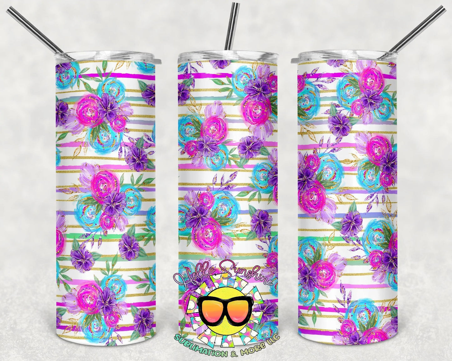 Purple Flowers Stripes 6 Tumbler Print