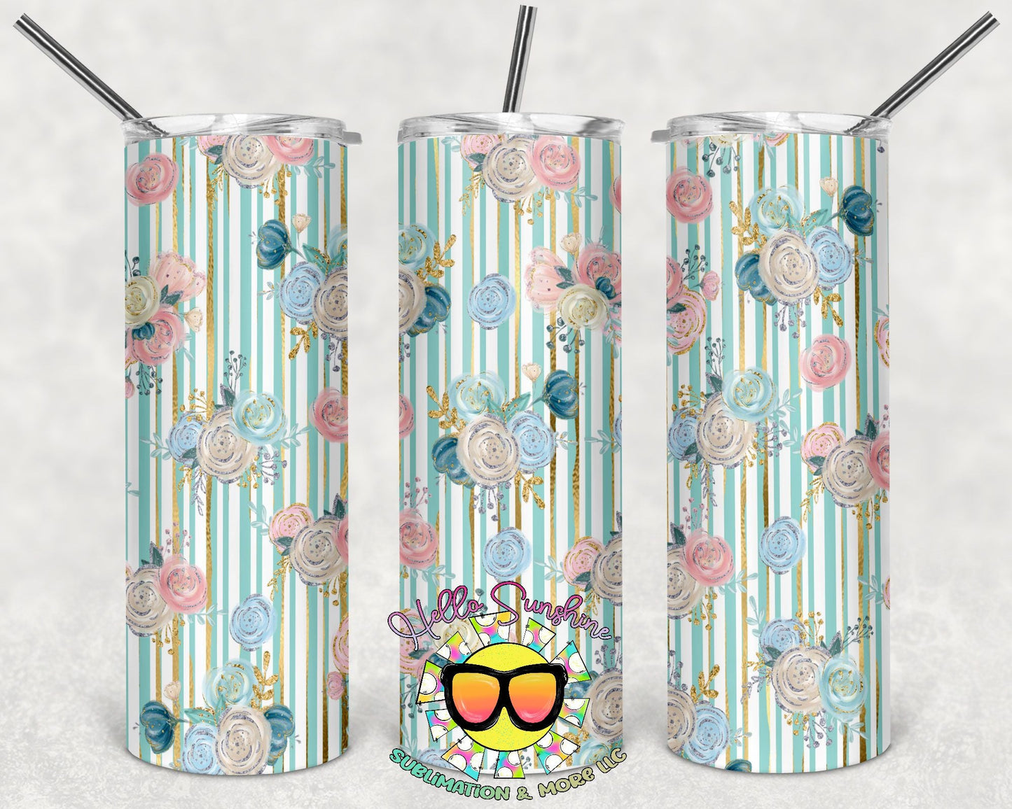Floral Vertical 7 Stripes Tumbler