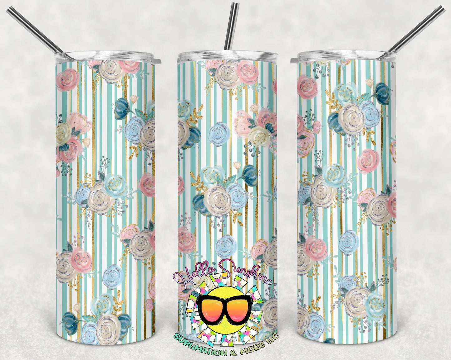 Floral Vertical 7 Stripes Tumbler Print