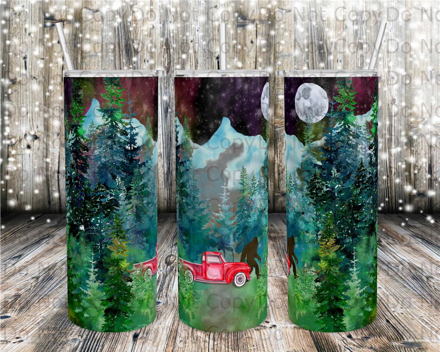 Bigfoot Red Truck Mountain Tumbler Print