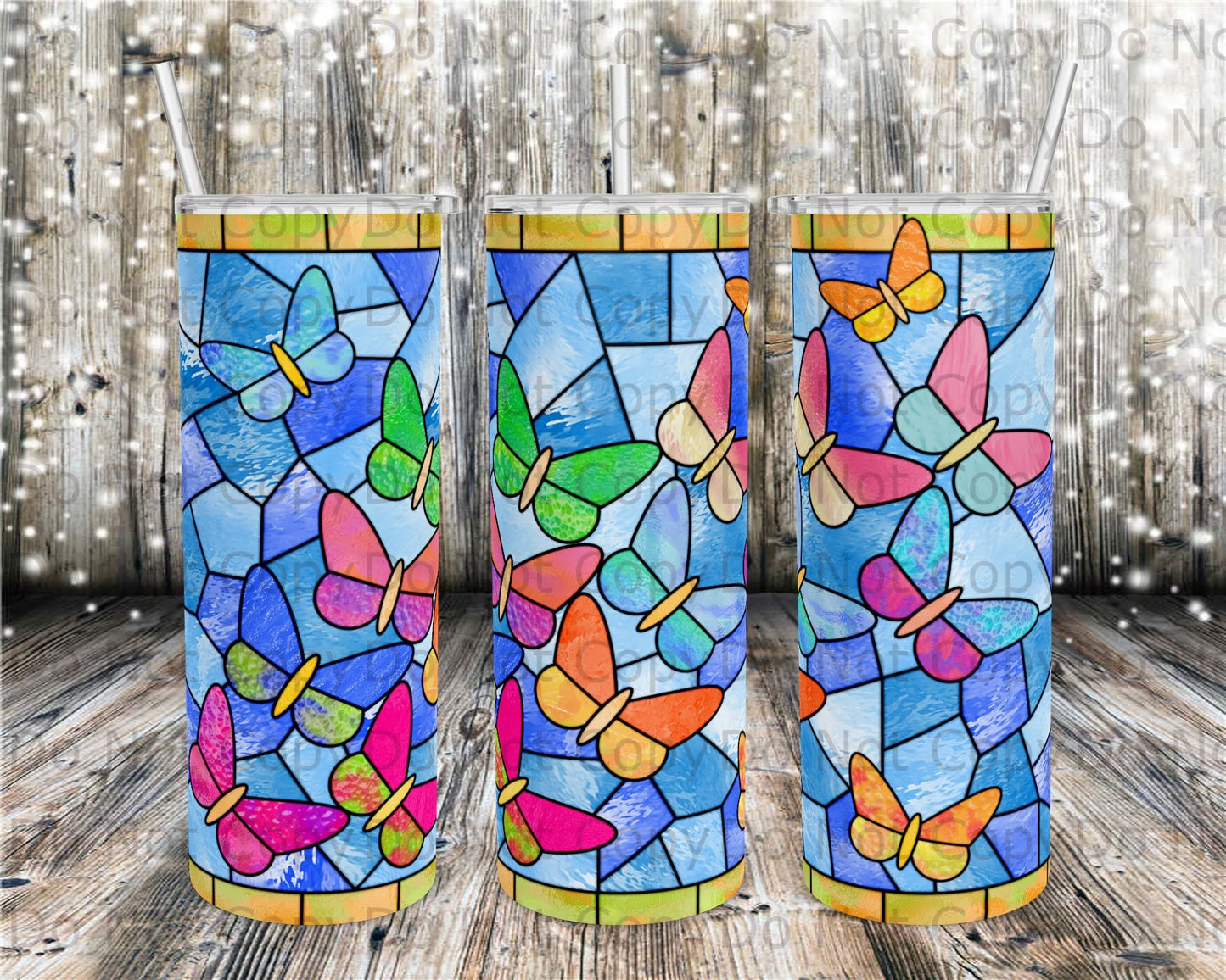 Butterfly Garden Stained Glass Tumbler Print