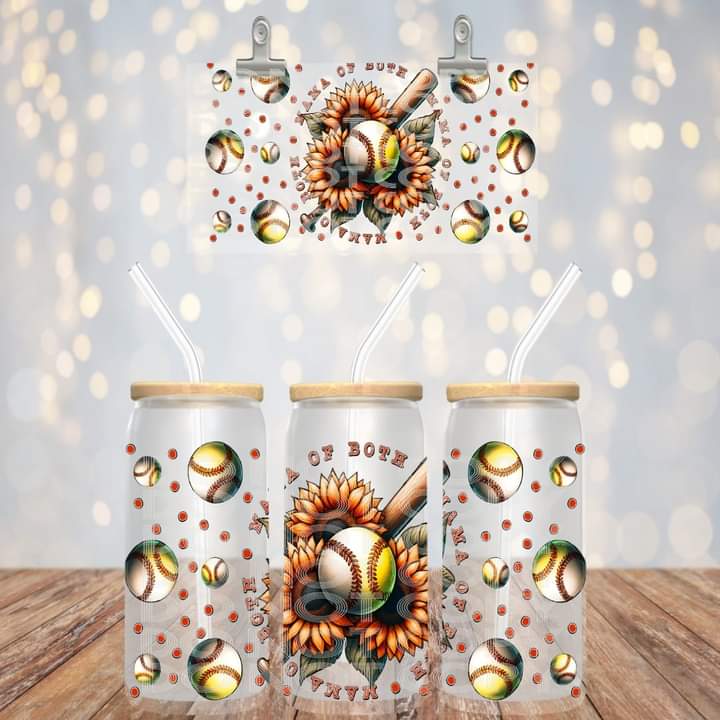 Baseball Softball or Both Mama Glass Tumbler