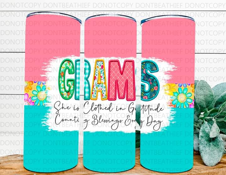 Auntie Grandma Etc Clothes in Gratitude Tumbler
