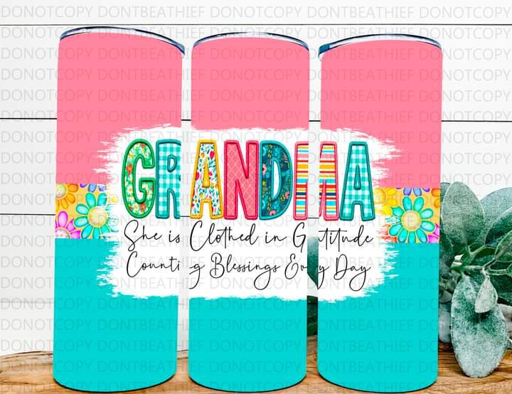 Auntie Grandma Etc Clothes in Gratitude Tumbler