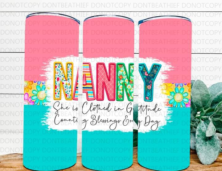 Auntie Grandma Etc Clothes in Gratitude Tumbler