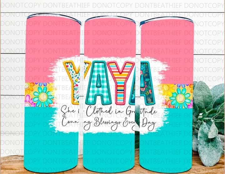 Auntie Grandma Etc Clothes in Gratitude Tumbler