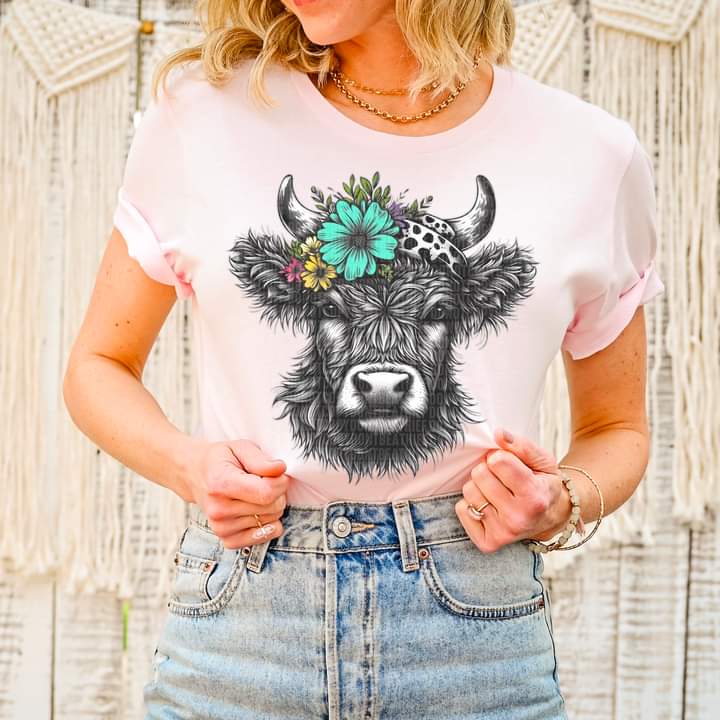 Highland Cow with Headband T-shirt