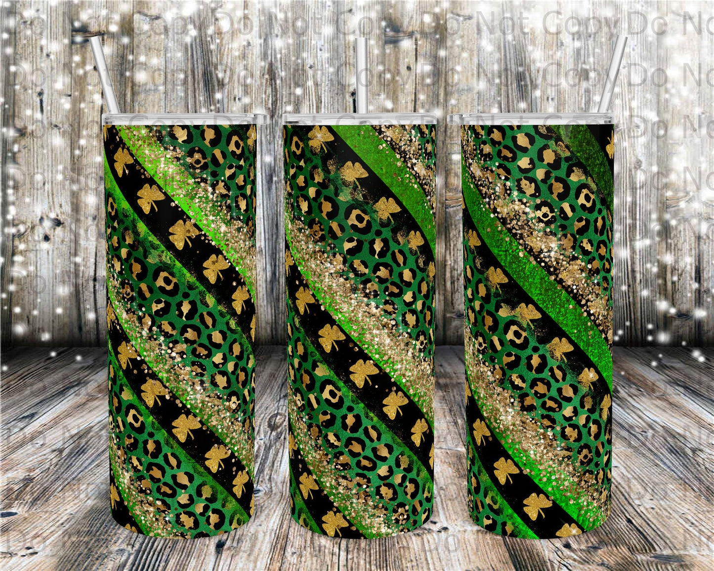 Gold Shamrock Glitter Stripes Tumbler Print
