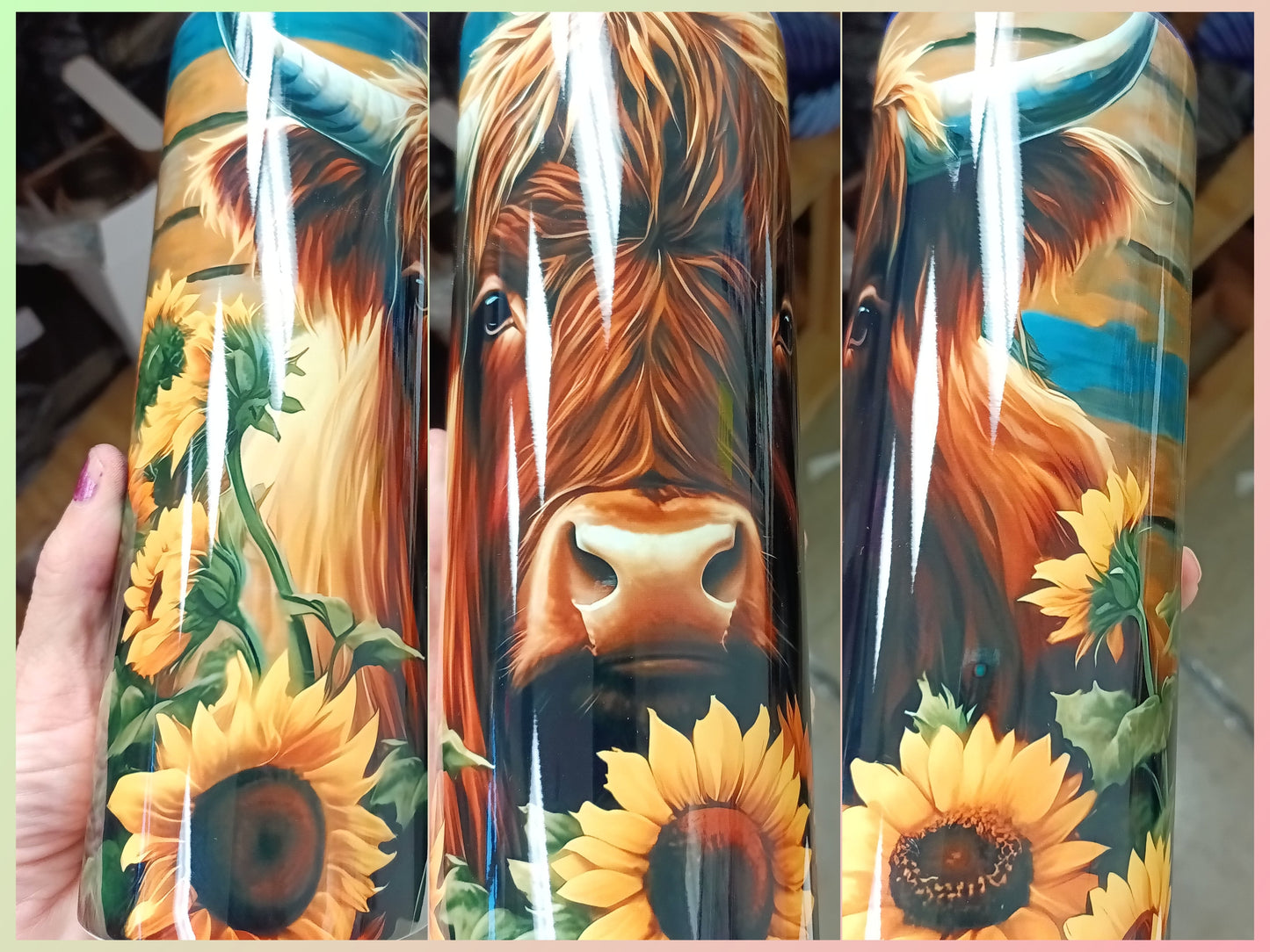 Highland Cow Sunflower Tumbler Print