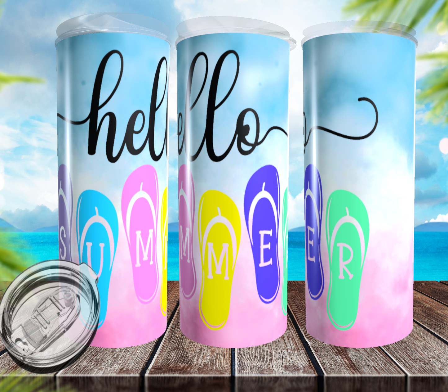 Hello Summer Blue Pink Tumbler