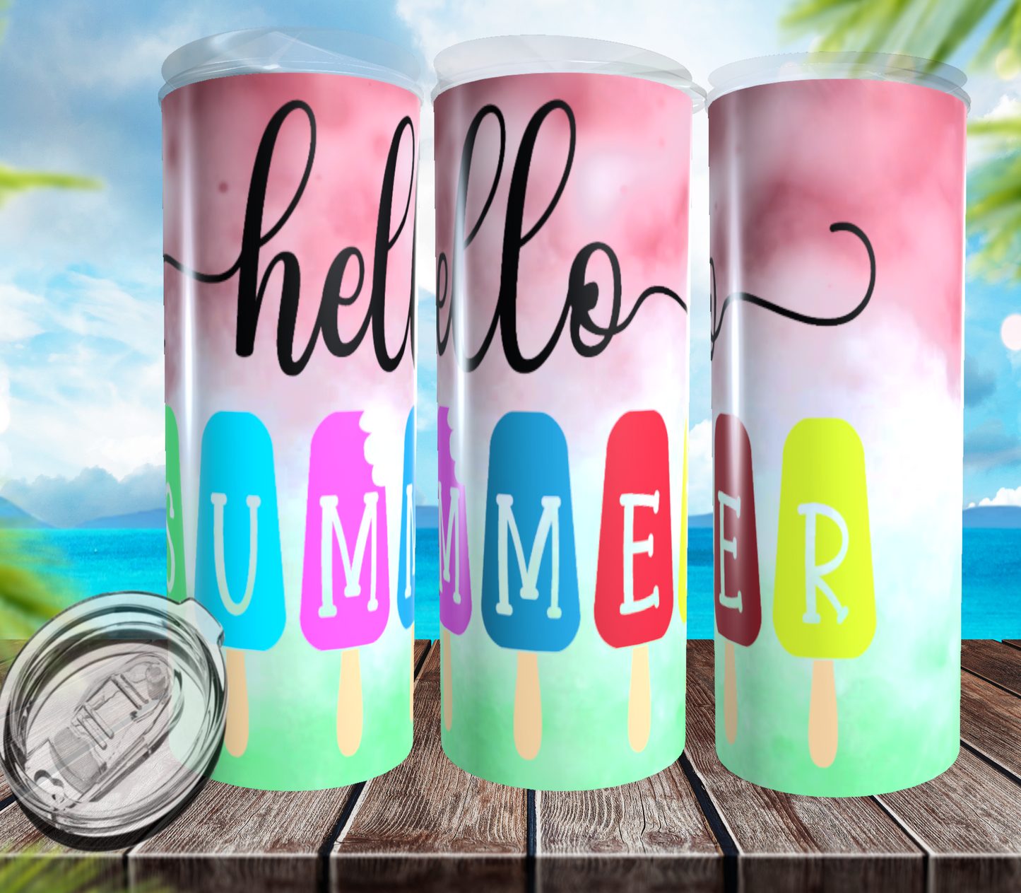 Hello Summer pink greenTumbler