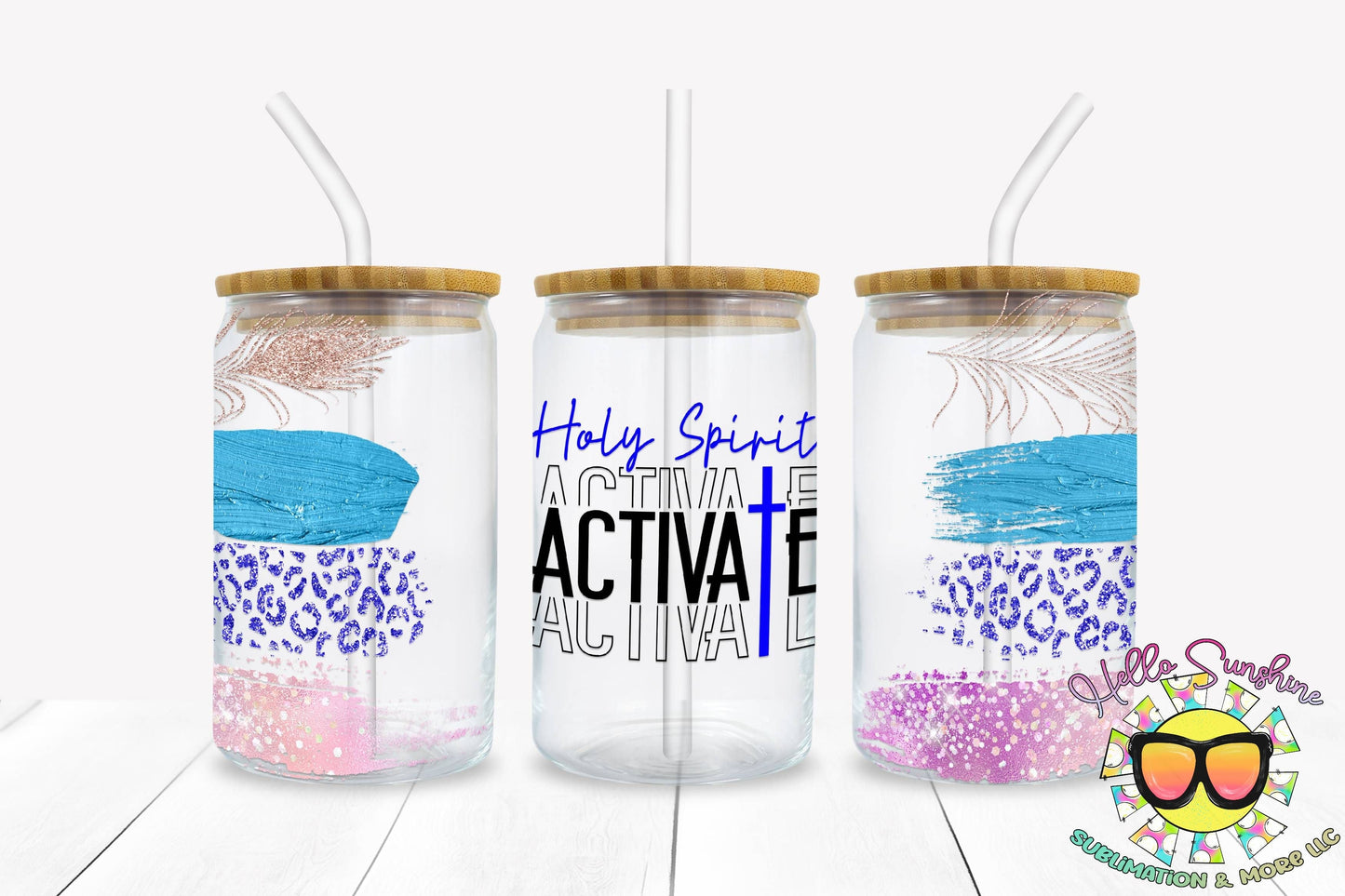 Holy Spirit Activate Glass tumbler print