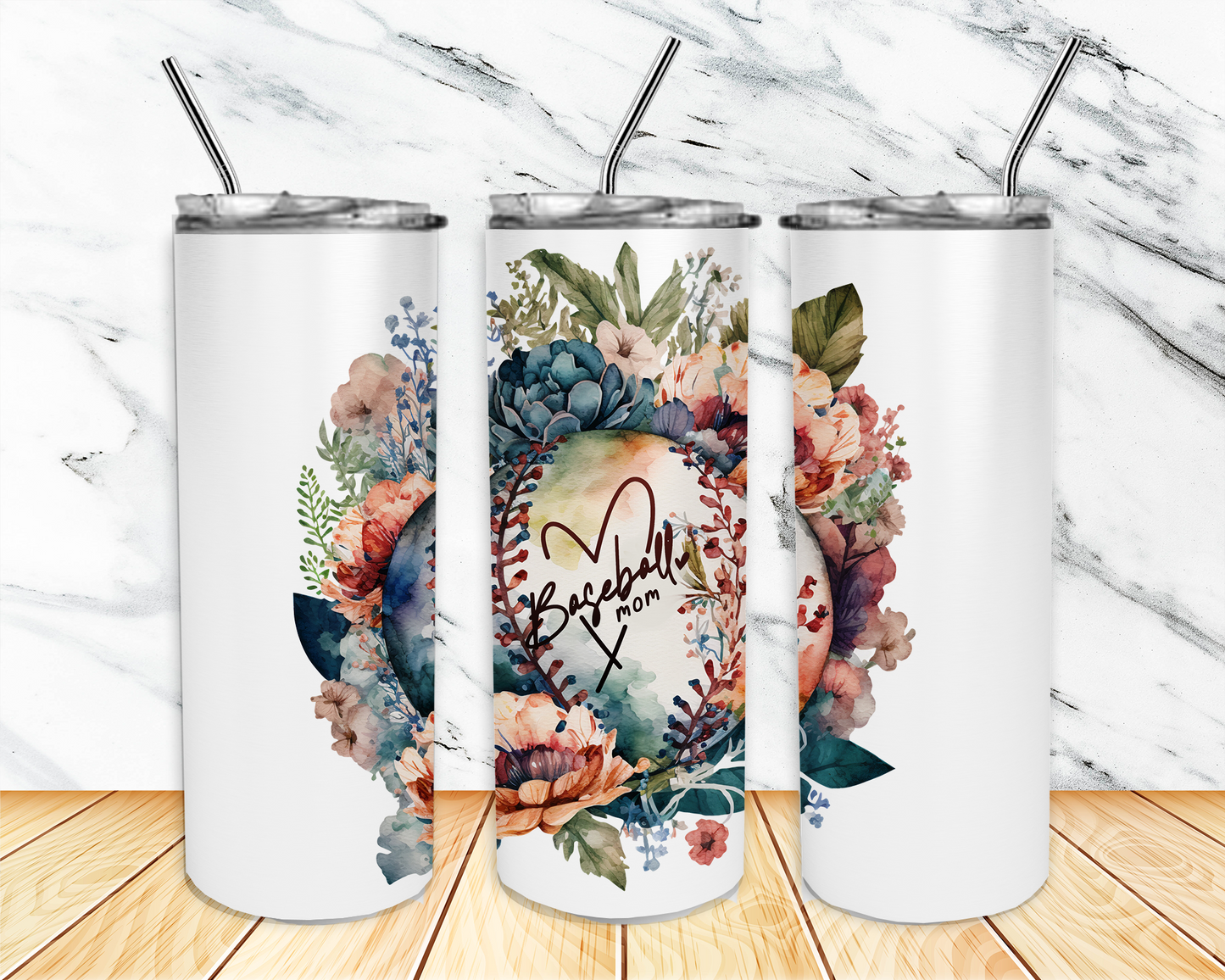 Baseball Mom Floral Tumbler