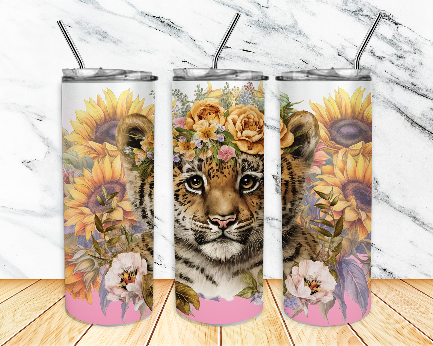 Tiger and Sunflowers Tumbler