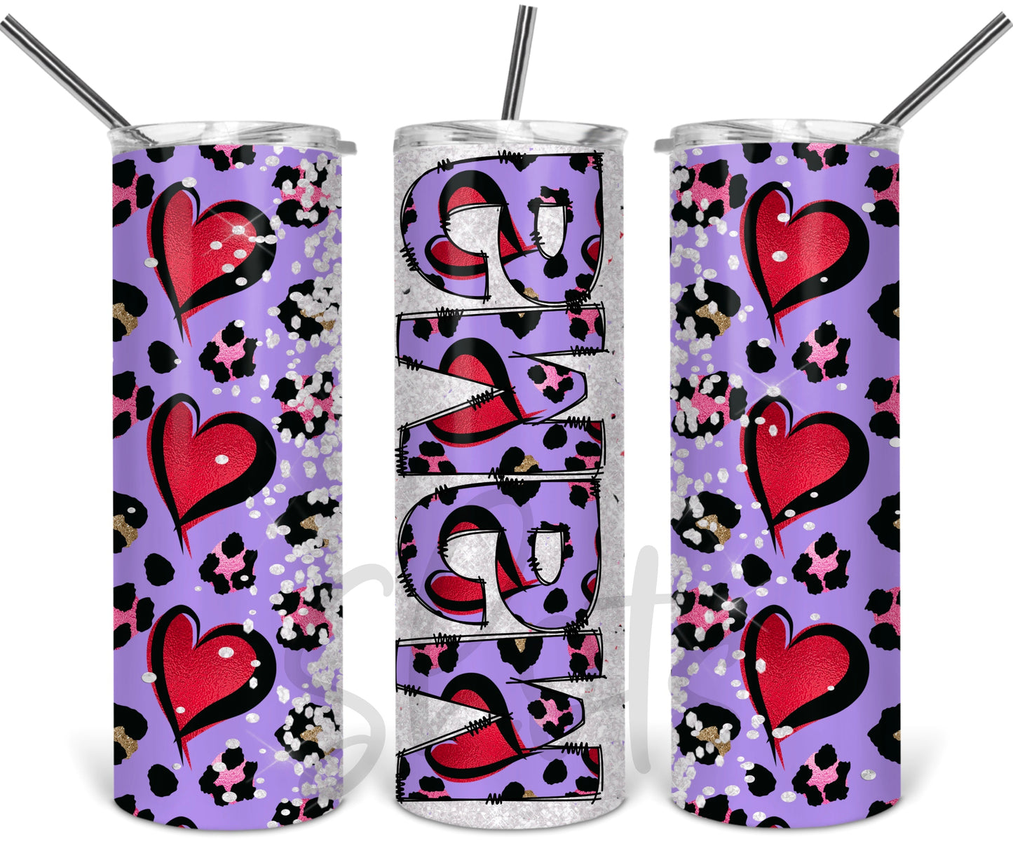 Mama Leopard & Hearts Tumbler