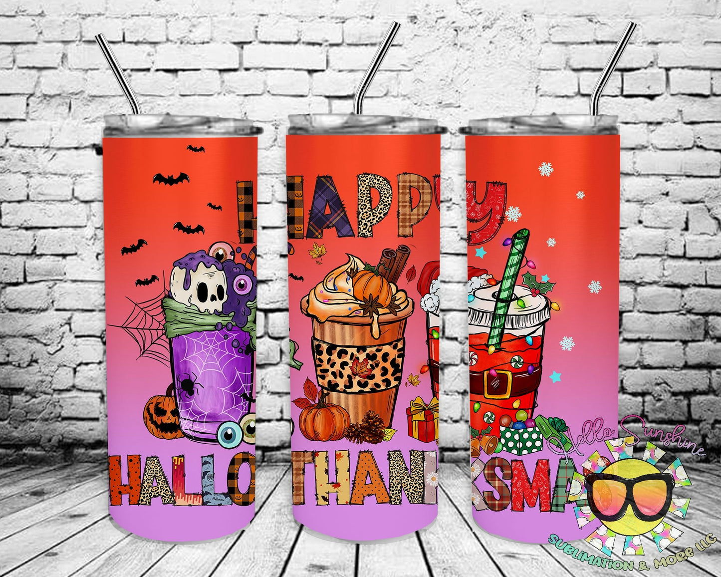 Happy Hallothankmas 2 Tumbler Print