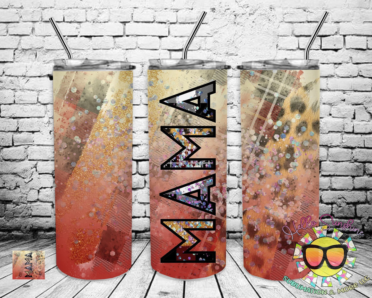 Mama Glitter Plaid Tumbler