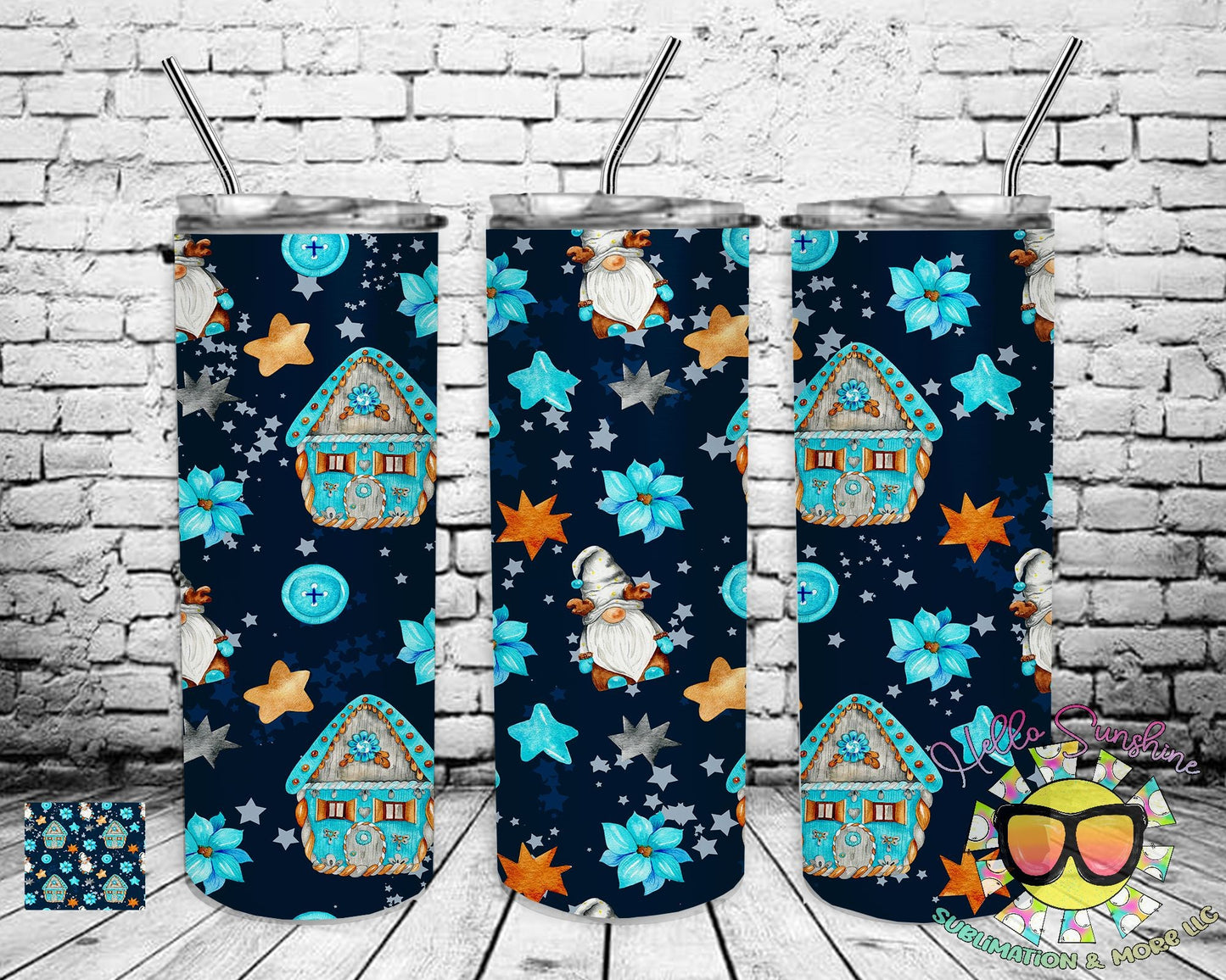 Gnome Ginerbread Blue Tumbler Print