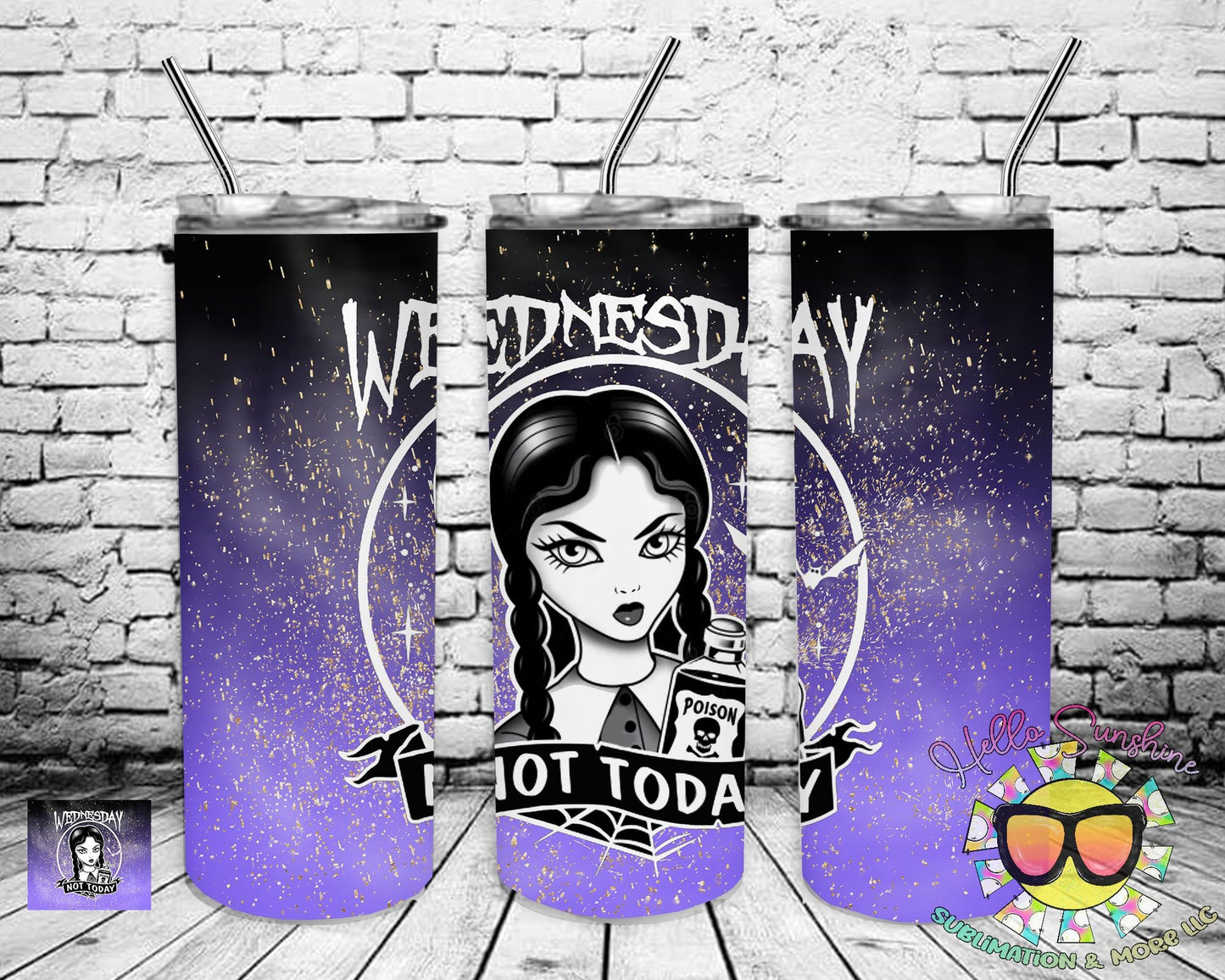 Not Today Wednesday Black & Purple Tumbler Print