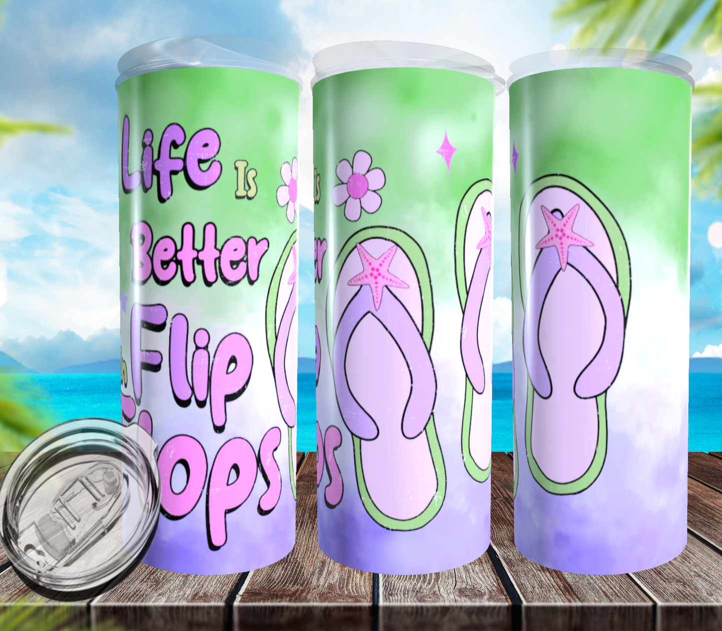 Life is Better in Flip Flops Purple & Green Tumbler