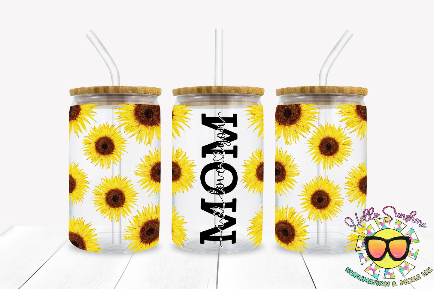Love you Mom Sunflower Glass tumbler print