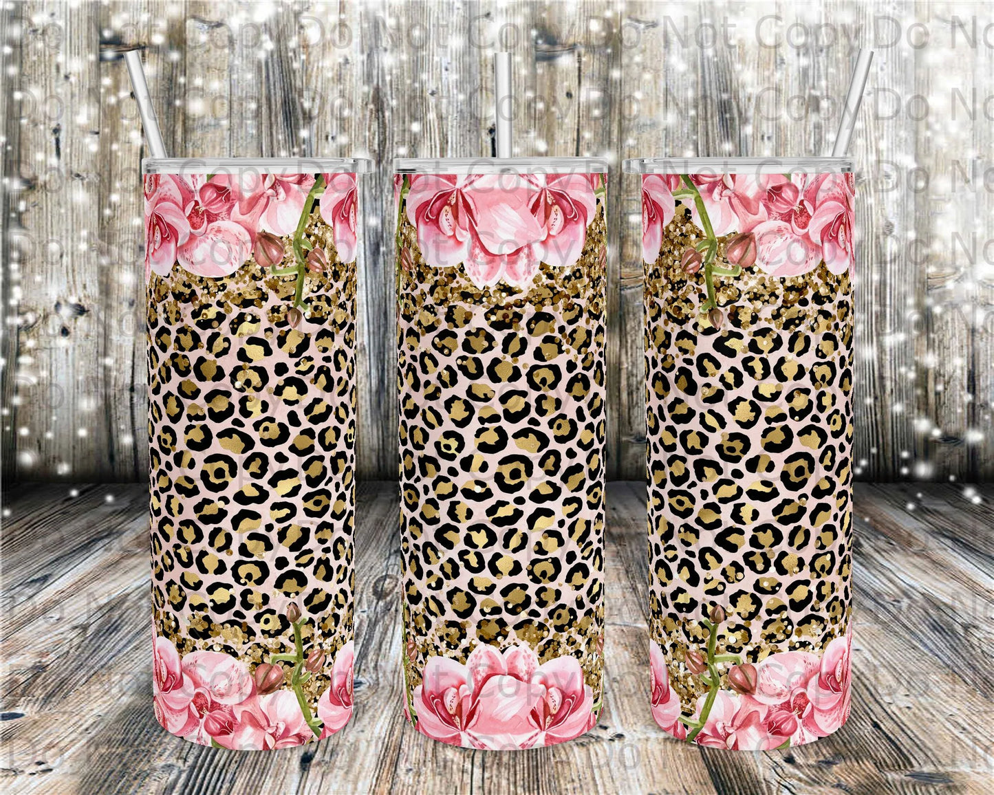 Pink Iris Gold Leopard Tumbler Print