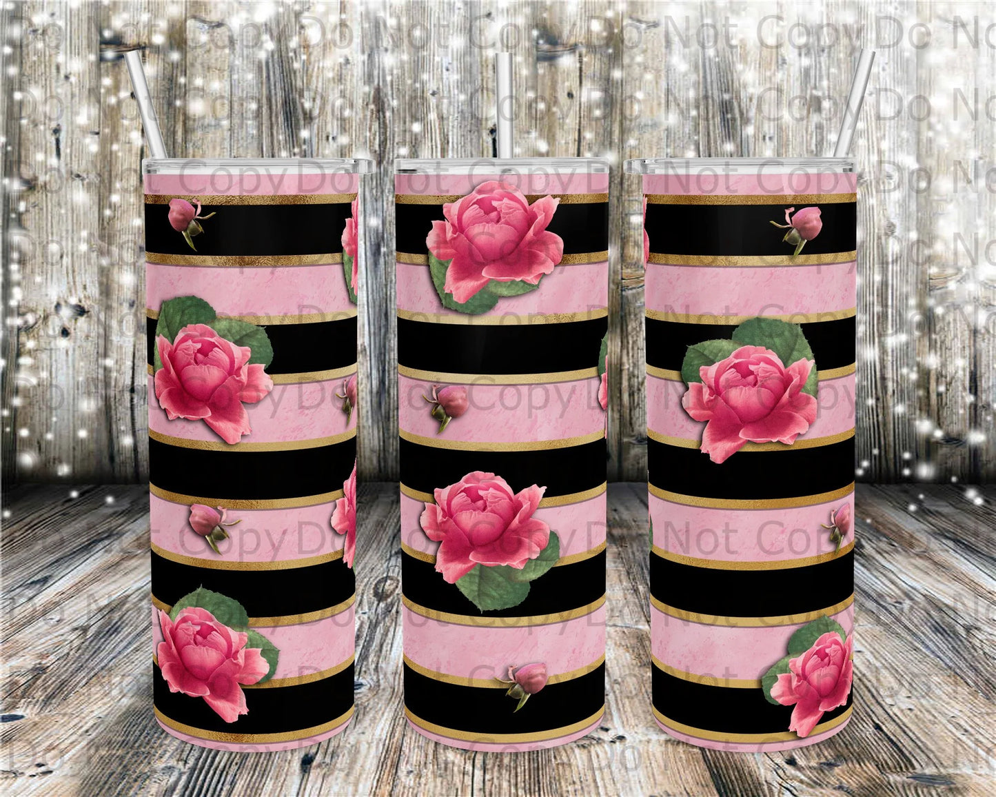 Pink Rose Stripe Tumbler Print