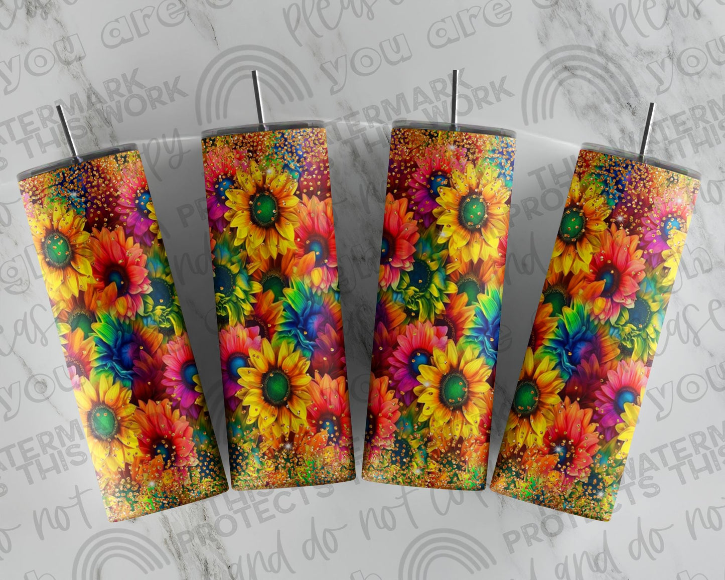 Sunflower Rainbow Glitter Tumbler
