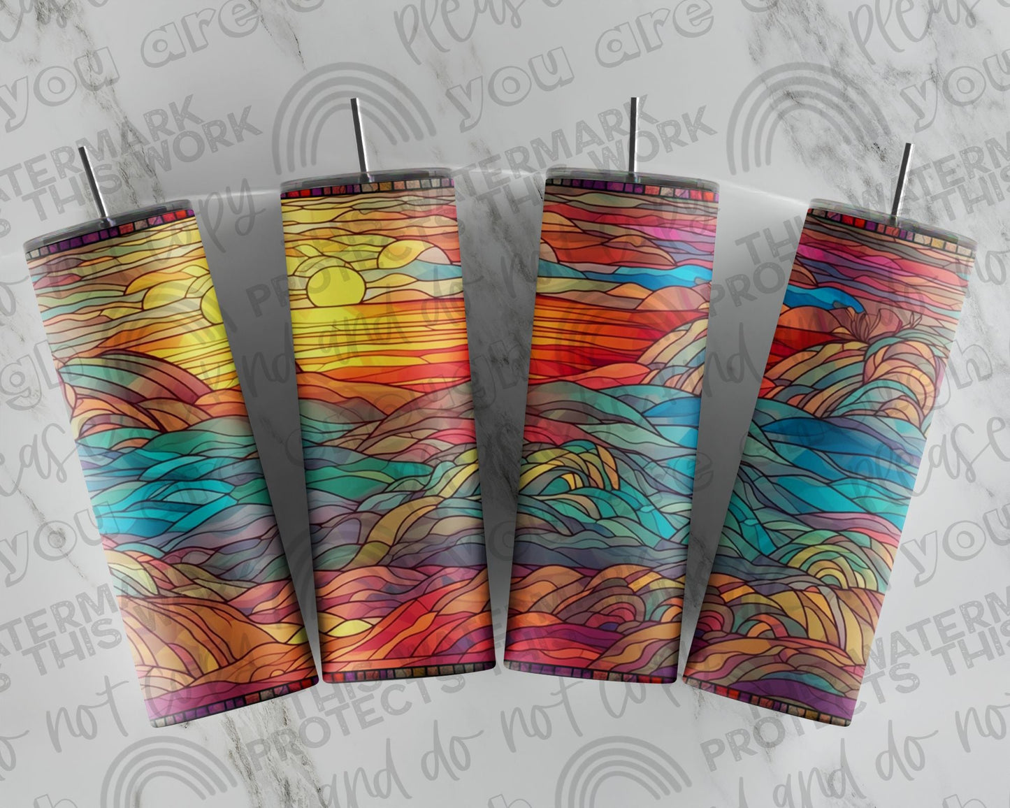 Stained-Glass Seaside Sunset Tumbler