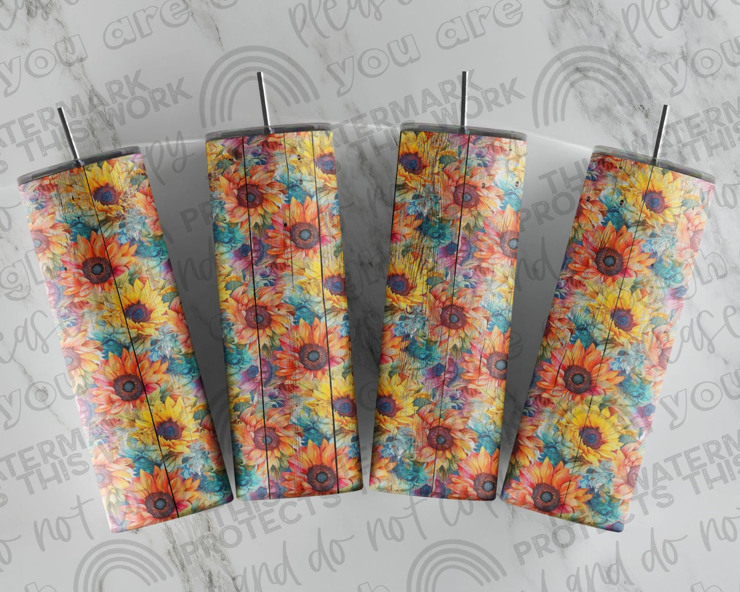 Sunflower Burst Wood Tumbler