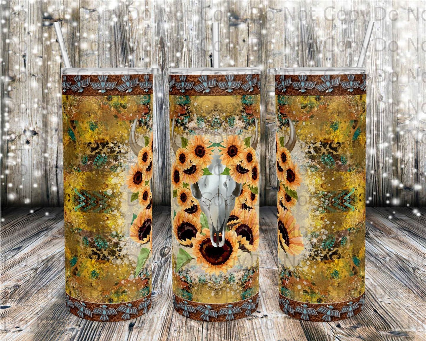 Sunflower Cow Skull Tumbler Print