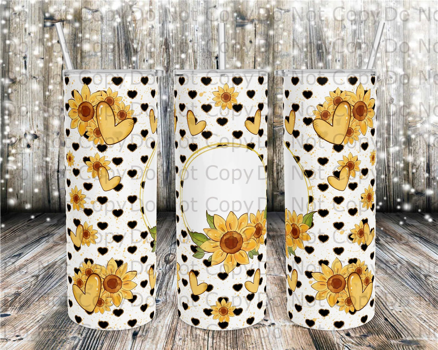 Sunflower Monogram Hearts Tumbler Print