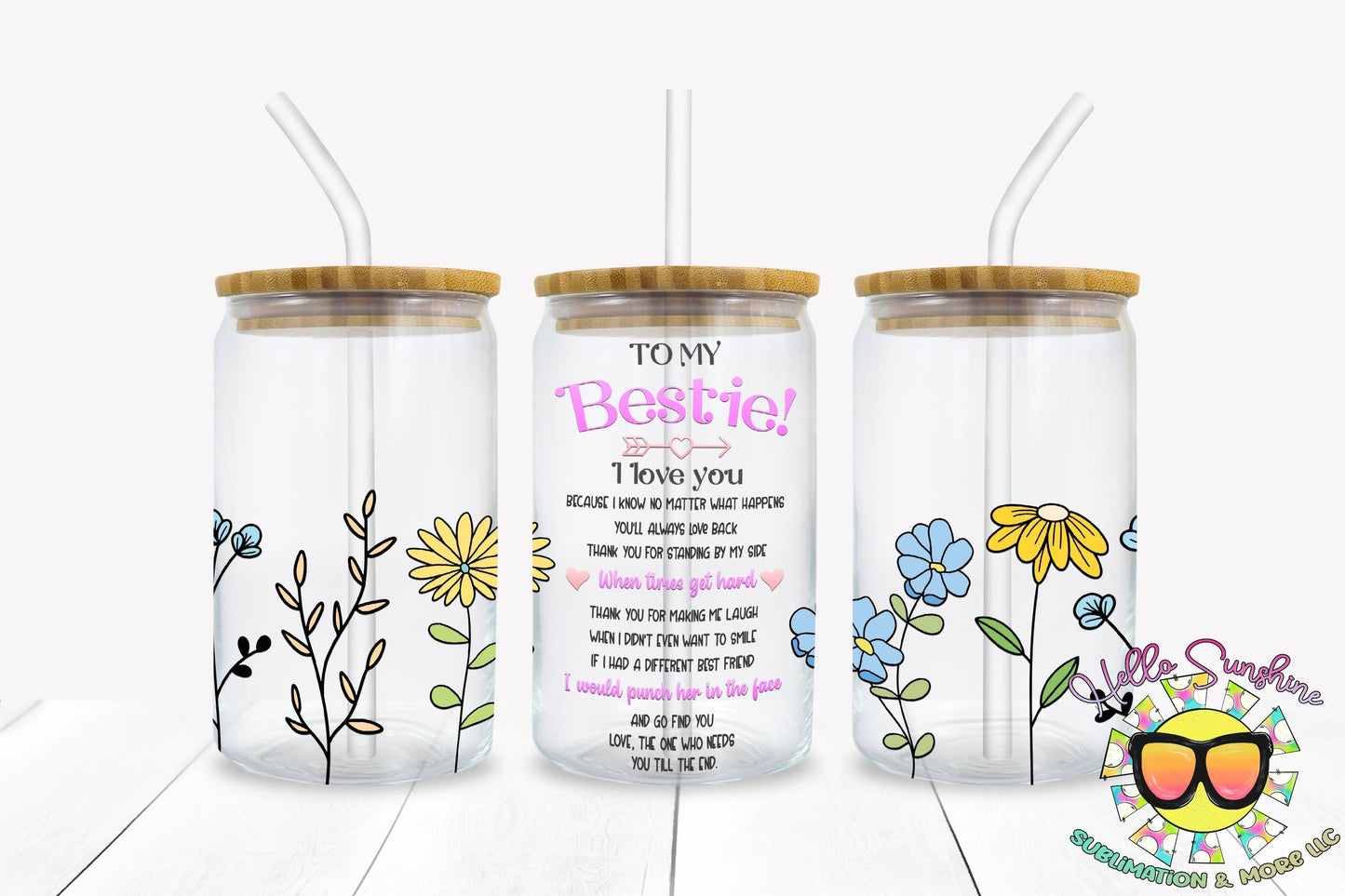 To My Bestie Glass tumbler print