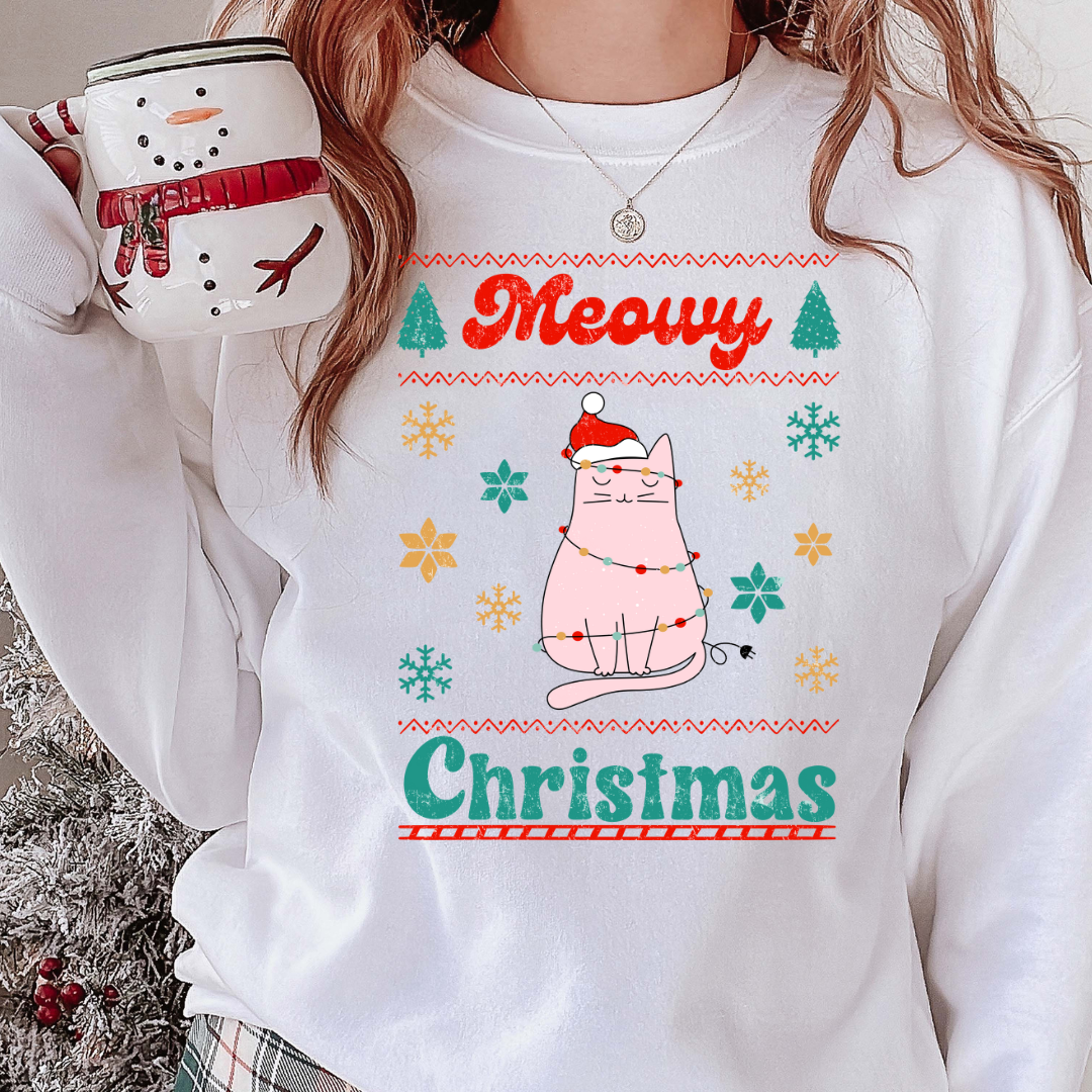 Pink Kitty Meowy Christmas Tee