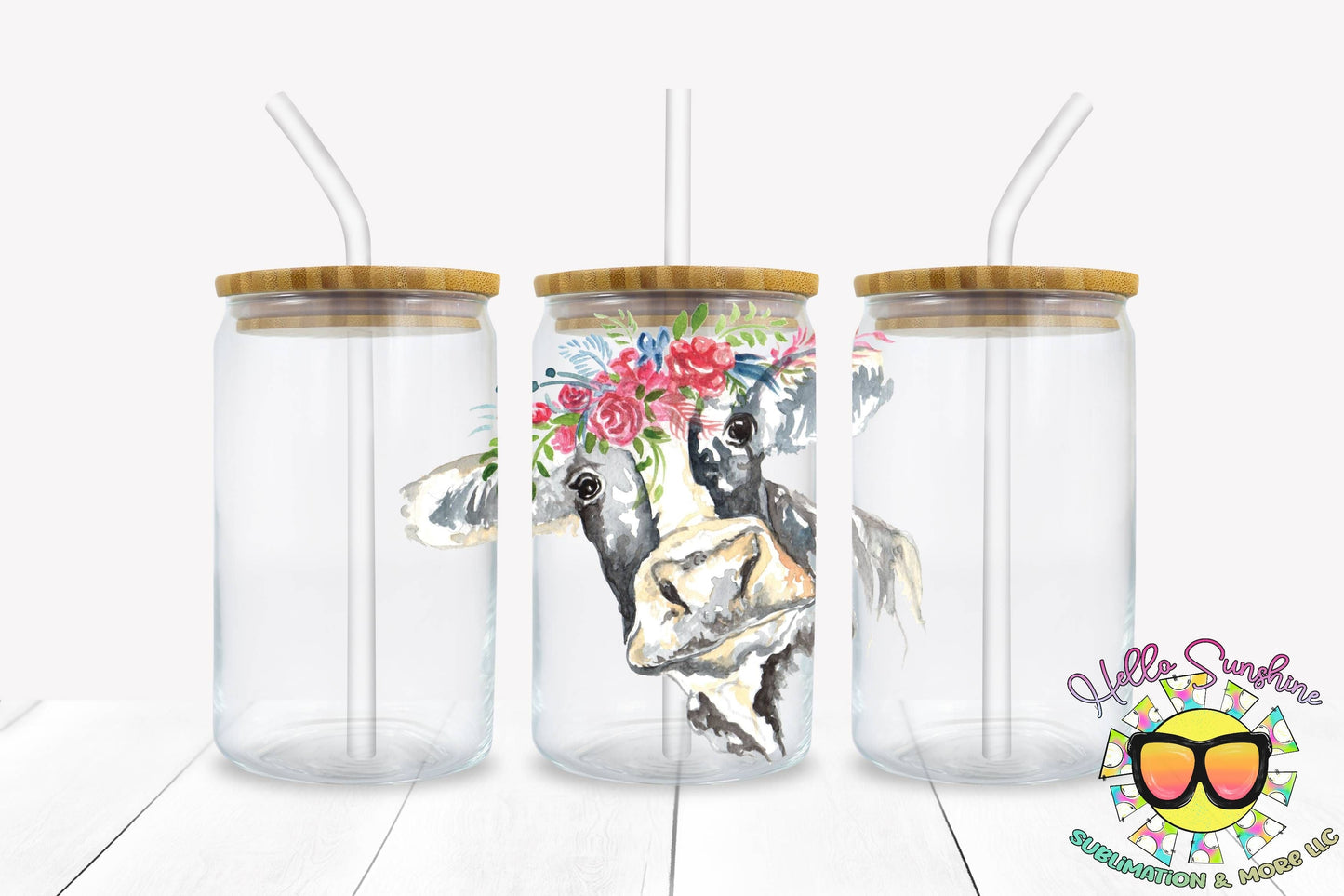 Watercolor Cow Glass