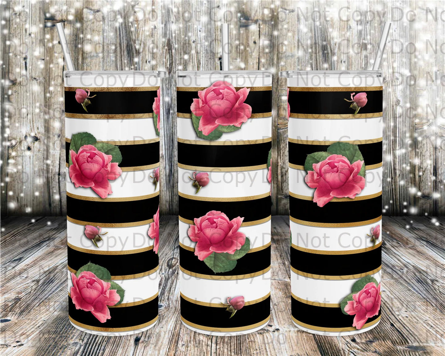White Rose Stripe Tumbler Print