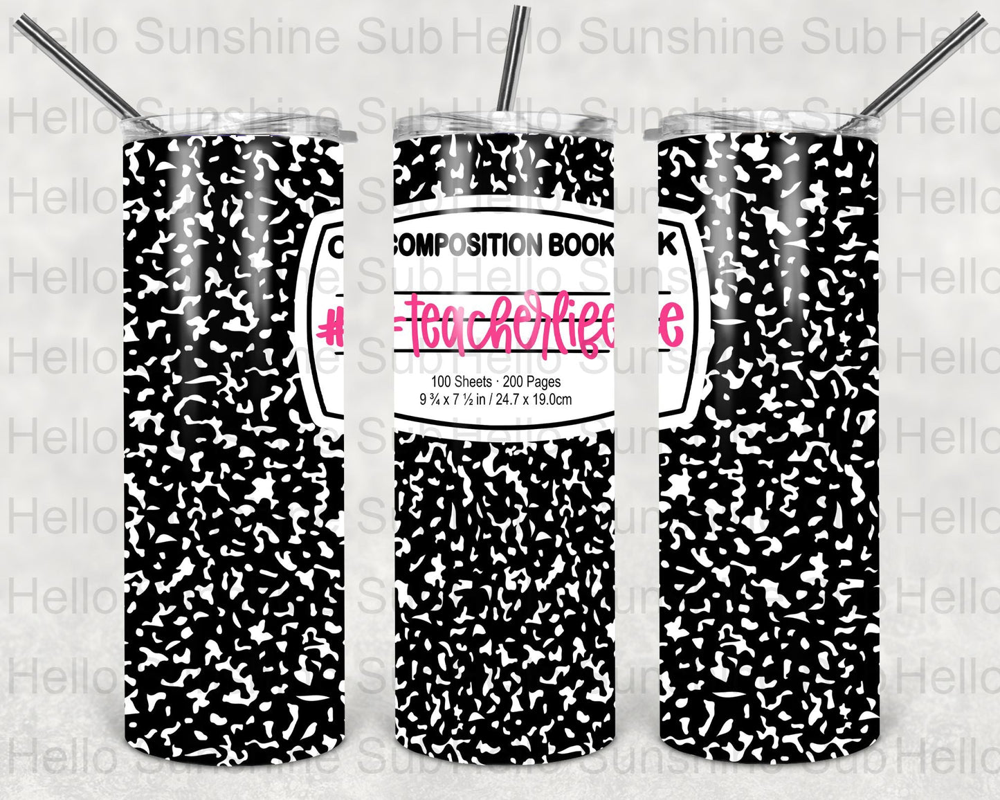 Black Composition Teacher Life Tumbler Print