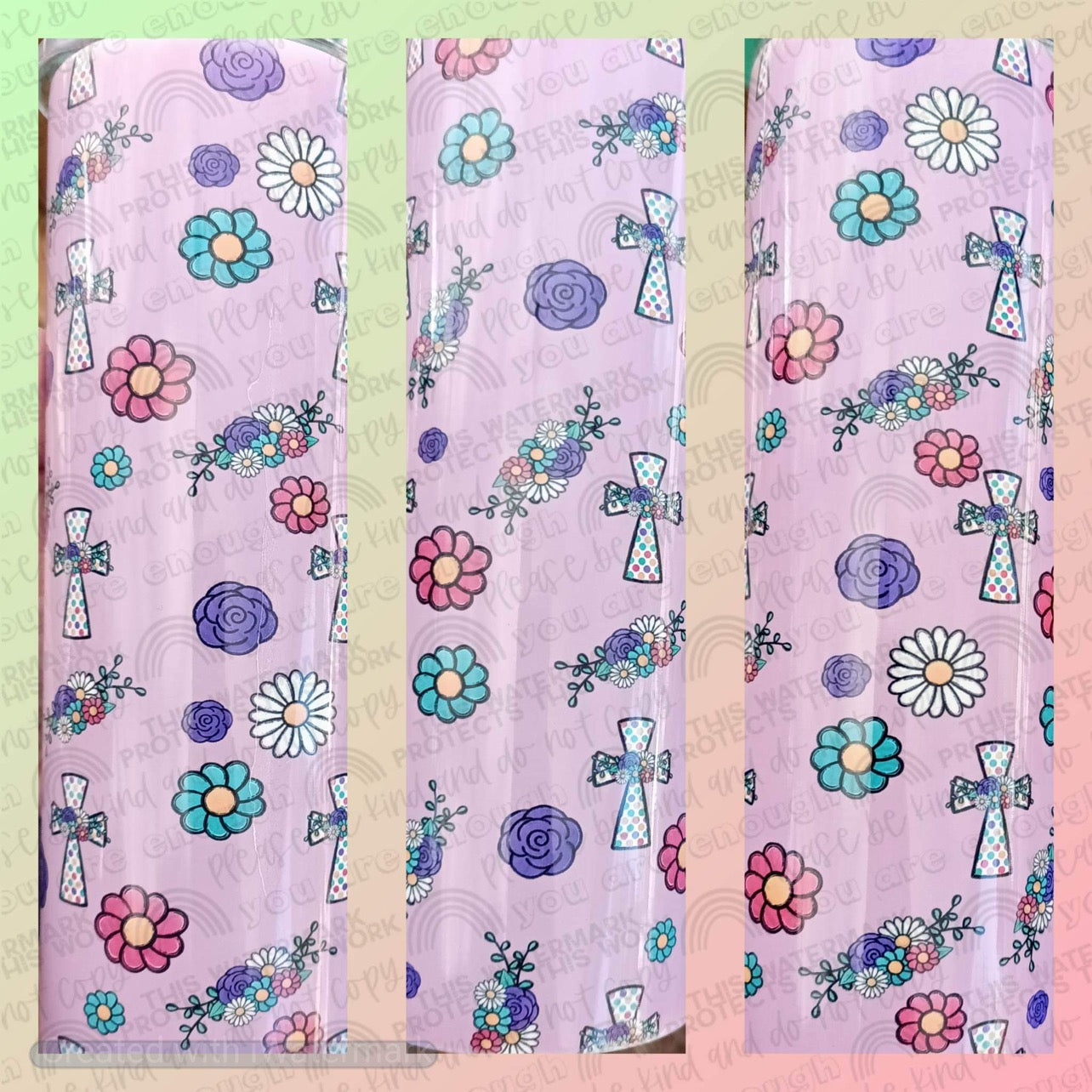 Pastel Floral Crosses Tumbler