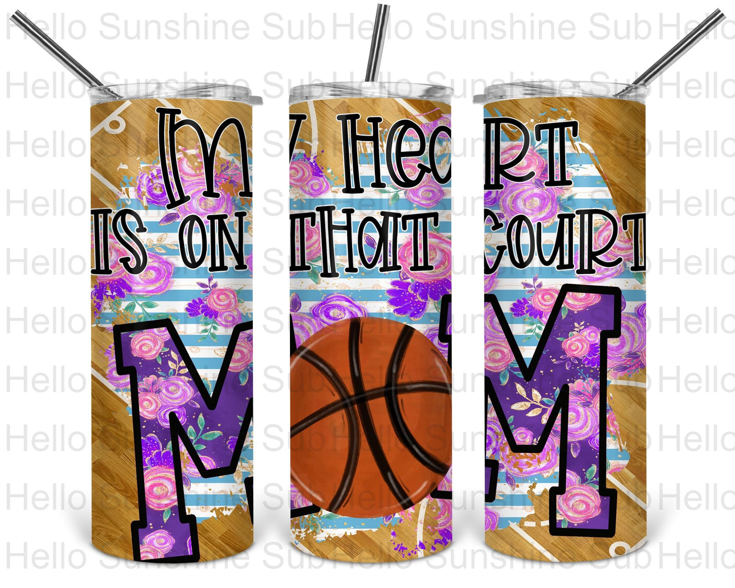 My Heart is on that Court Basketball Tumbler Print