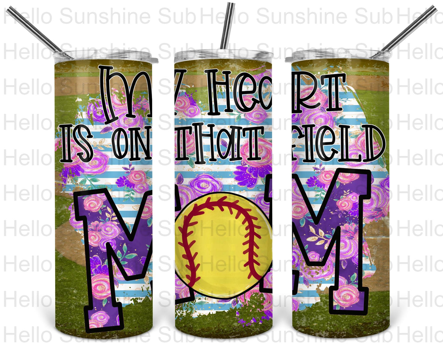My Heart is On that Field Softball Tumbler Print